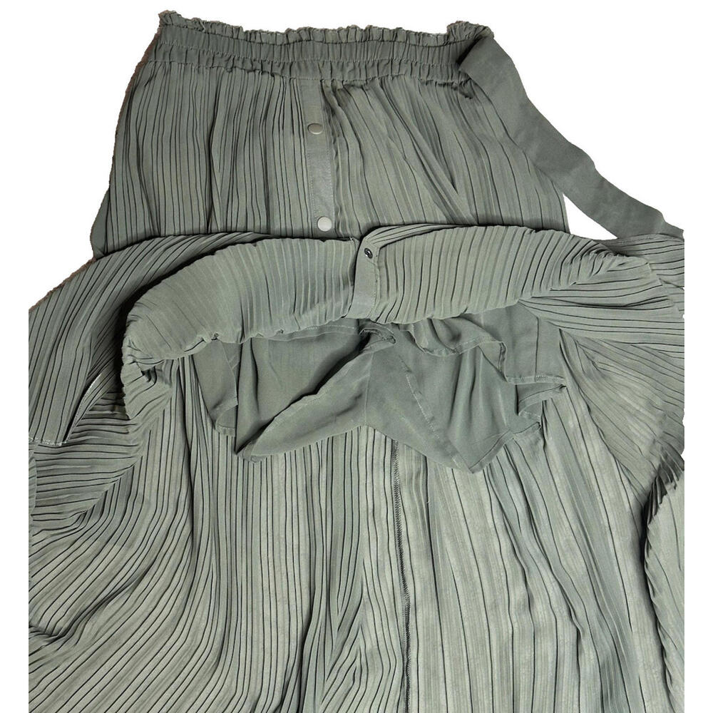 Zara Pleated Maxi Skirt Tie Waist Built in Shorts Pull On Olive Green - Picture 5 of 7